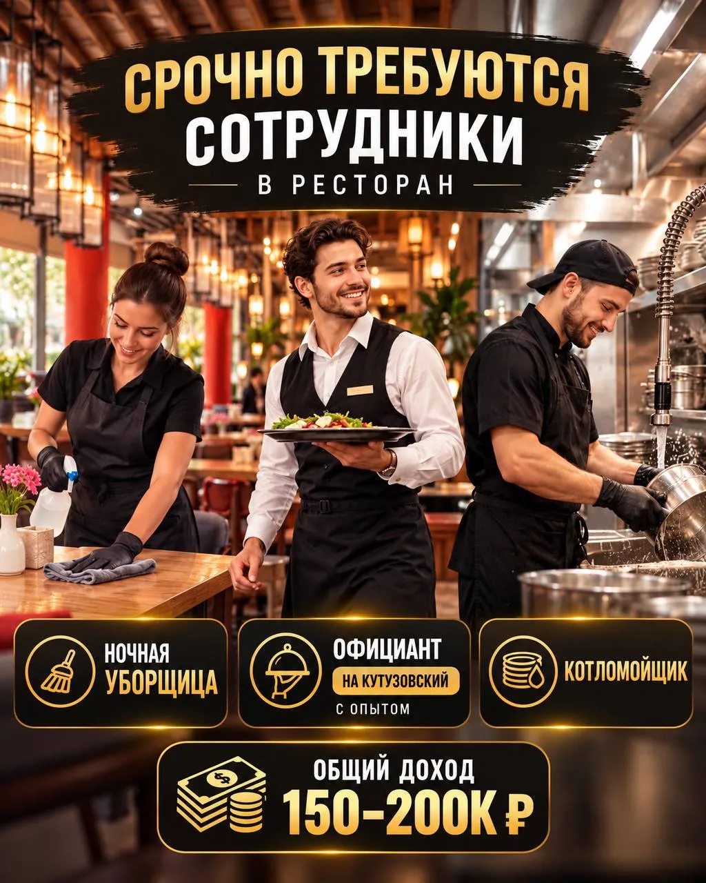 **1️⃣НОЧНАЯ УБОРЩИЦА **- от 4000₽/смена **2️⃣КОТЛОМОЙЩИК