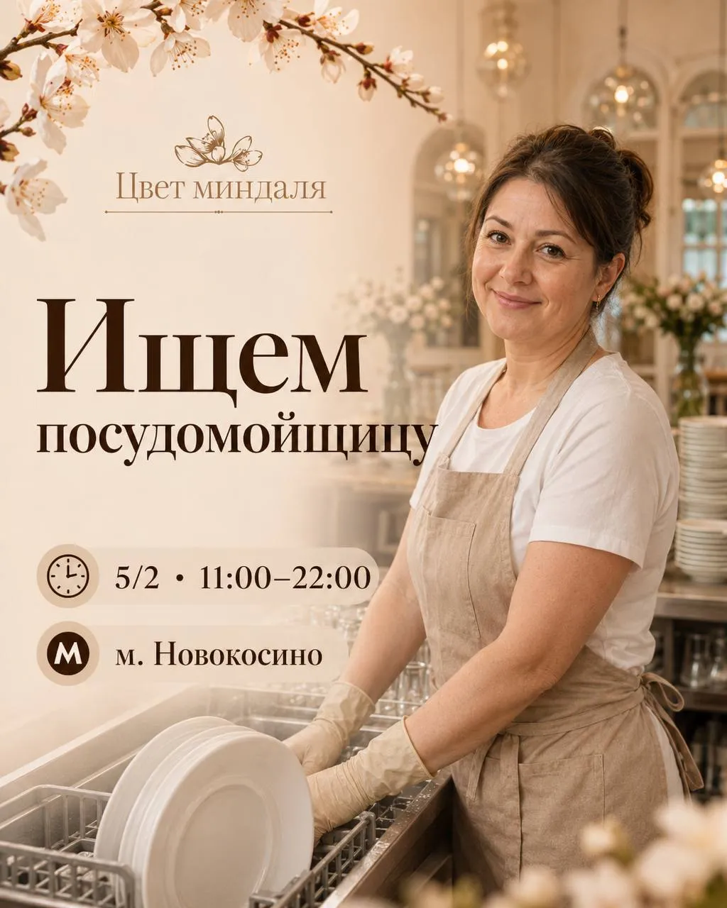 **ПОСУДОМОЙЩИЦА** **От 3 500₽/смена** __Цвет миндаля__