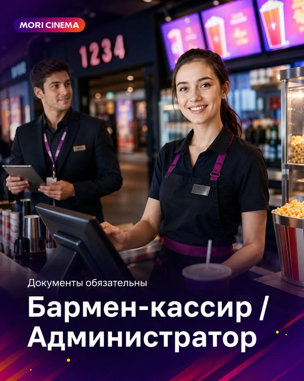 **1️⃣БАРМЕН-КАССИР **- от 260₽/ч **2️⃣АДМИНИСТРАТОР **-