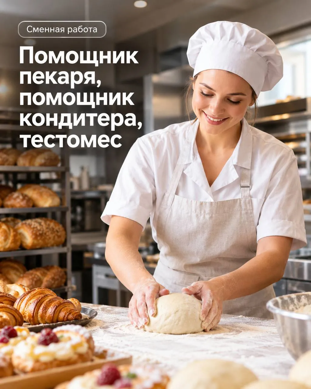 **1️⃣ПОМОЩНИК ПЕКАРЯ,** **2️⃣ПОМОЩНИК КОНДИТЕРА,** **3️⃣ТЕСТОМЕС** **От