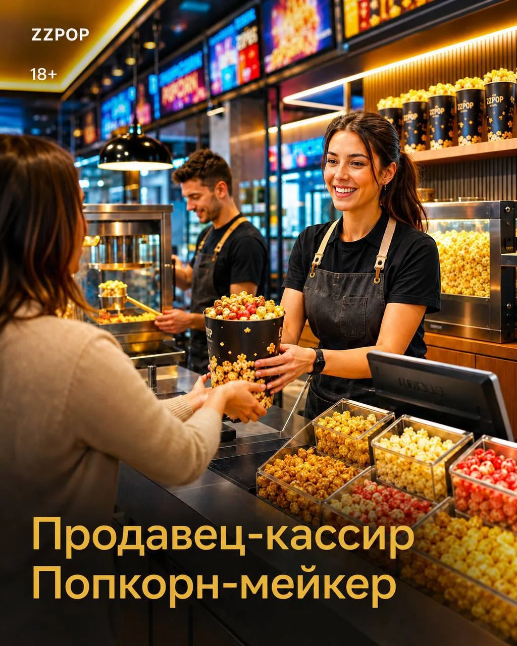 **1️⃣ПРОДАВЕЦ-КАССИР **- от 400₽/ч **2️⃣ПОПКОРН-МЕЙКЕР **-