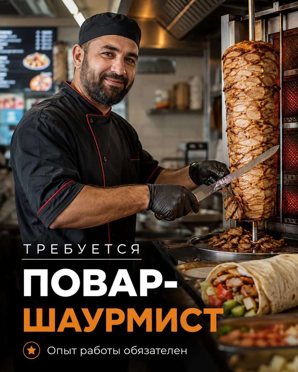 **ПОВАР-ШАУРМИСТ** **От 160 000₽** __Шаурмичная__ •