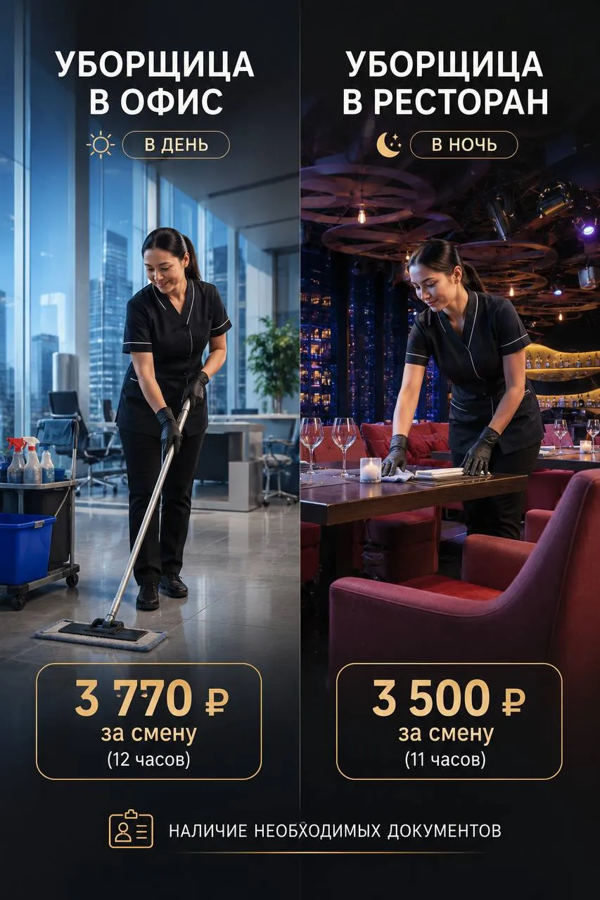 **УБОРЩИЦА** **3 500₽/смена - 3 770₽/смена**