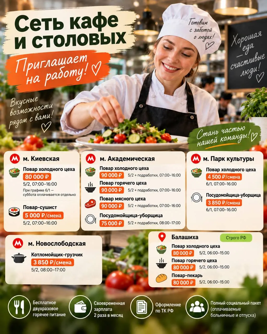 **1️⃣ПОВАР ХОЛОДНОГО ЦЕХА,** **2️⃣ПОВАР-СУШИСТ,** **3️⃣ПОВАР ГОРЯЧЕГО
