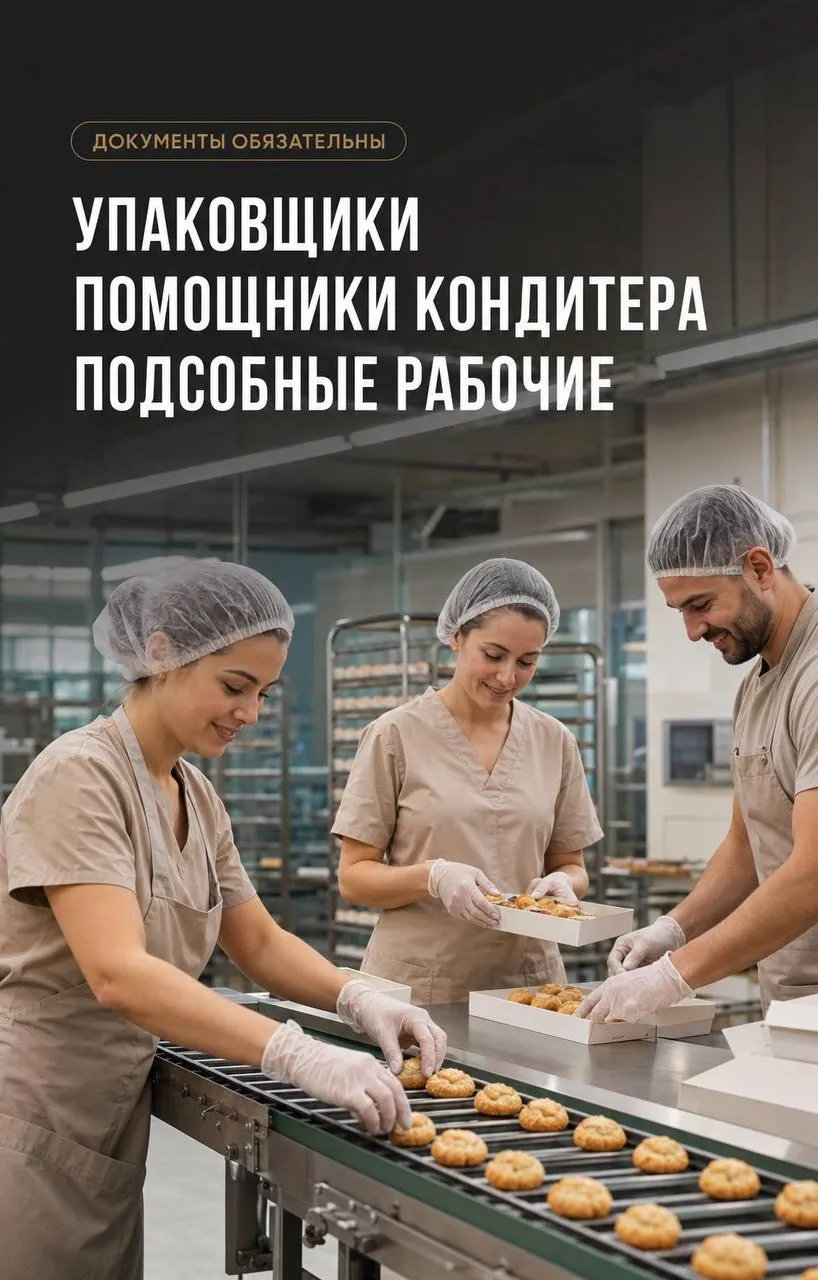**1️⃣УПАКОВЩИК, 2️⃣ФАСОВЩИК, 3️⃣ПОМОЩНИК КОНДИТЕРА, 4️⃣УБОРЩИК, 5️⃣ПОДСОБНЫЙ