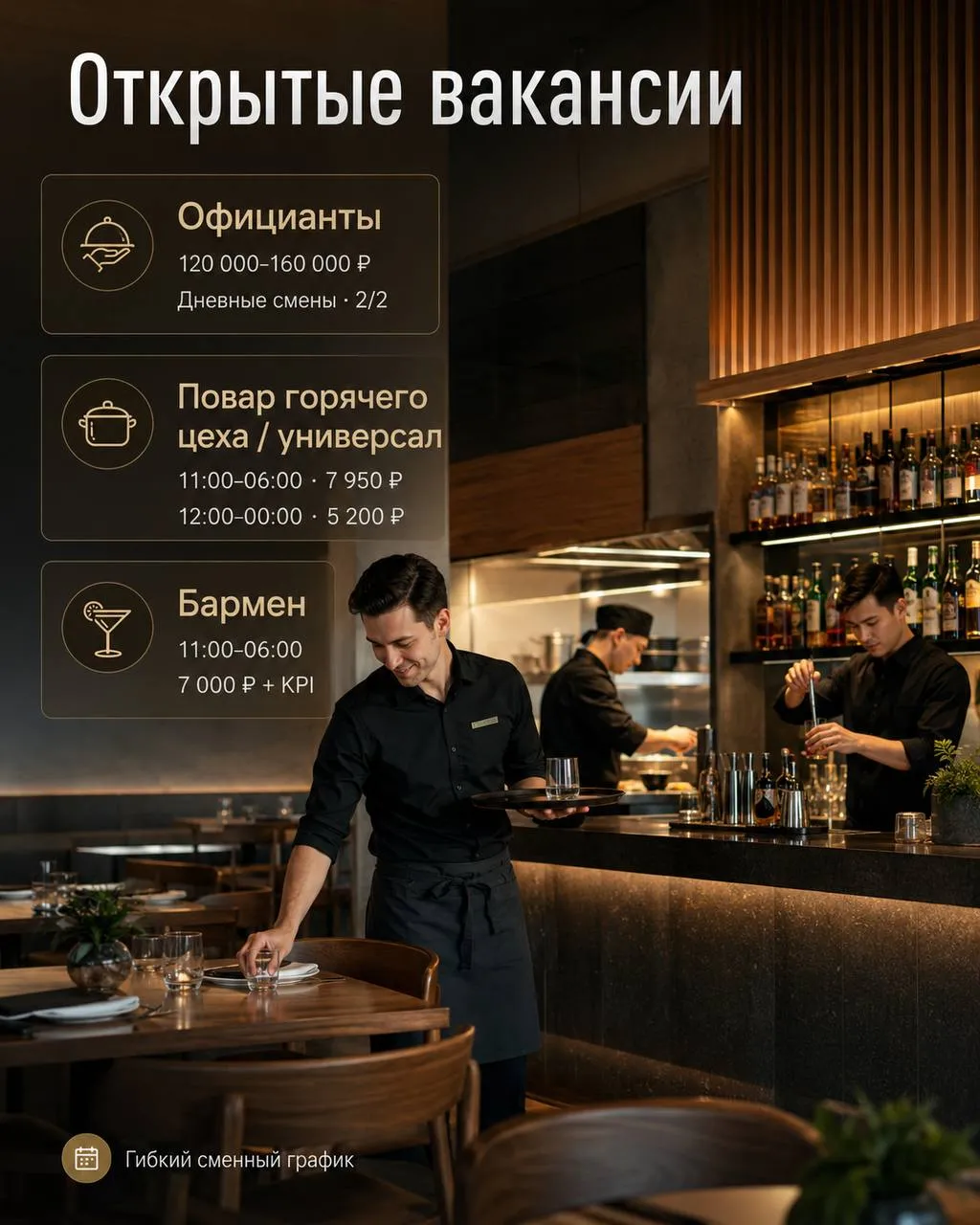 **1️⃣ОФИЦИАНТ, 2️⃣ПОВАР ГОРЯЧЕГО ЦЕХА, 3️⃣ПОВАР-УНИВЕРСАЛ, 4️⃣БАРМЕН**