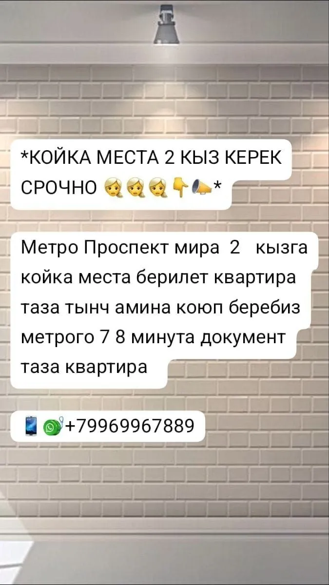 *КОЙКА МЕСТА 2 КЫЗ КЕРЕК СРОЧНО