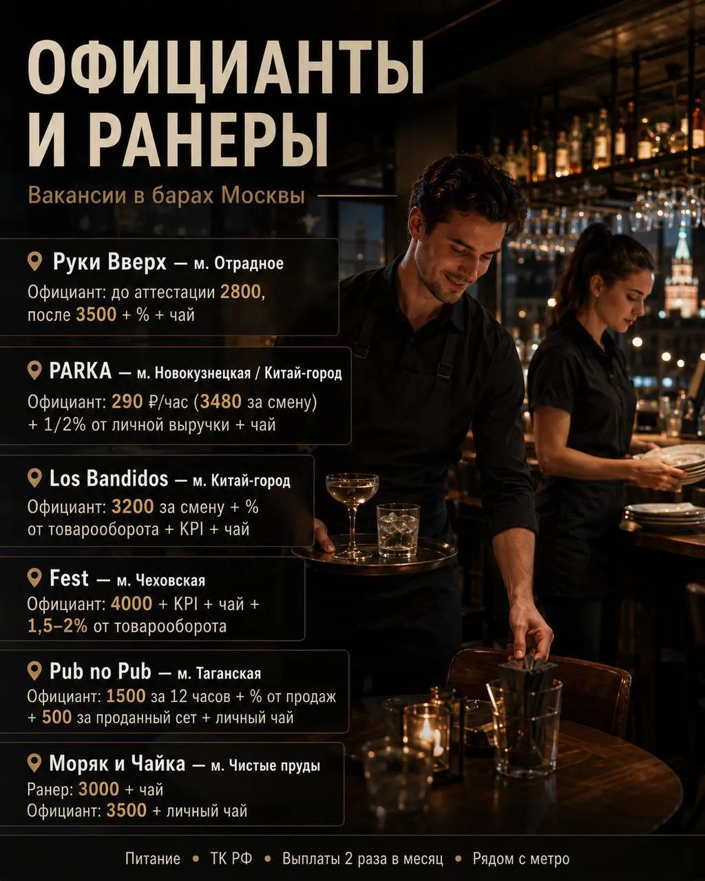 **1️⃣ОФИЦИАНТ, 2️⃣РАНЕР** **От 150 000₽** __бары