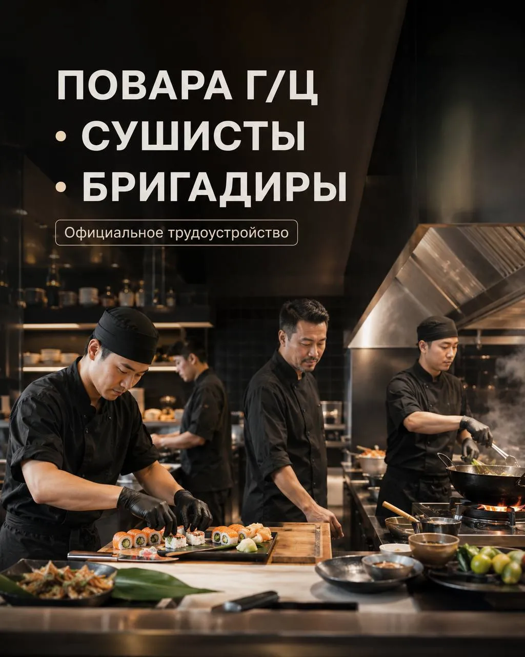 **1️⃣ПОВАР ГЦ, 2️⃣СУШИСТ, 3️⃣СТАРШИЙ ПОВАР/БРИГАДИР** **440₽/ч