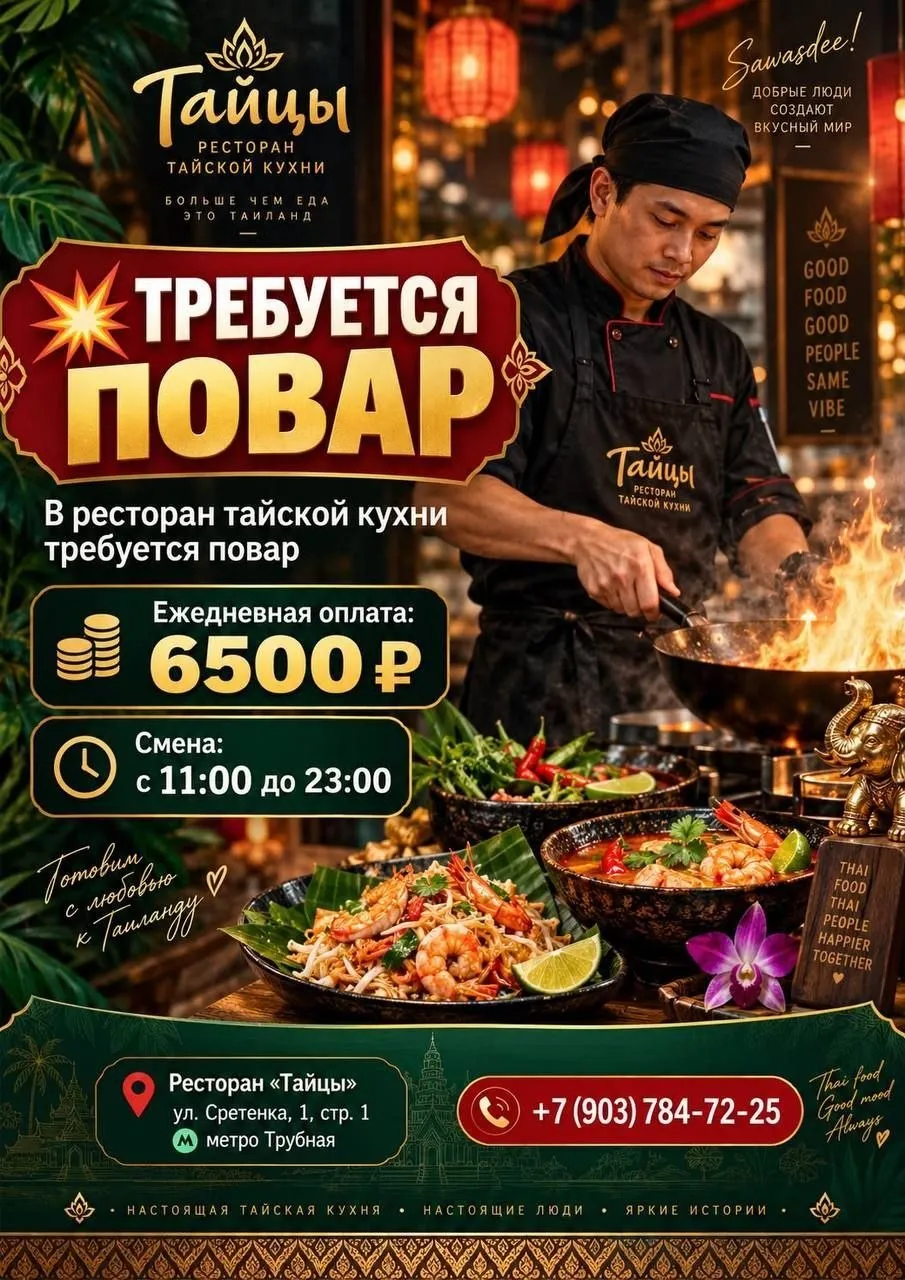 [​]( ресторан тайской кухни требуется повар